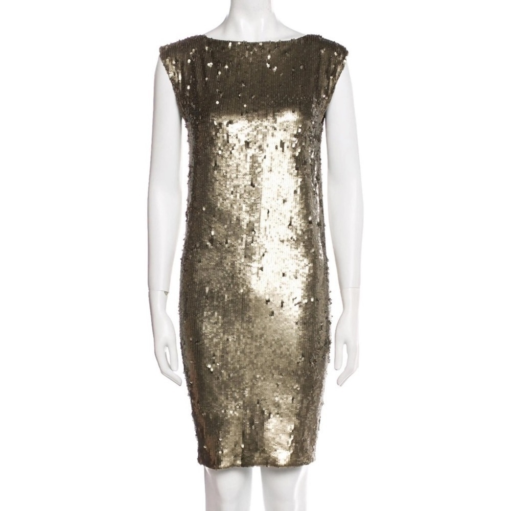 Alice + Olivia Party/Cocktail Full Sequin Sheath Gold Dress Size L NWT Sheath